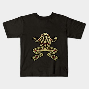 Frog in Gold and Black Totem Design Kids T-Shirt